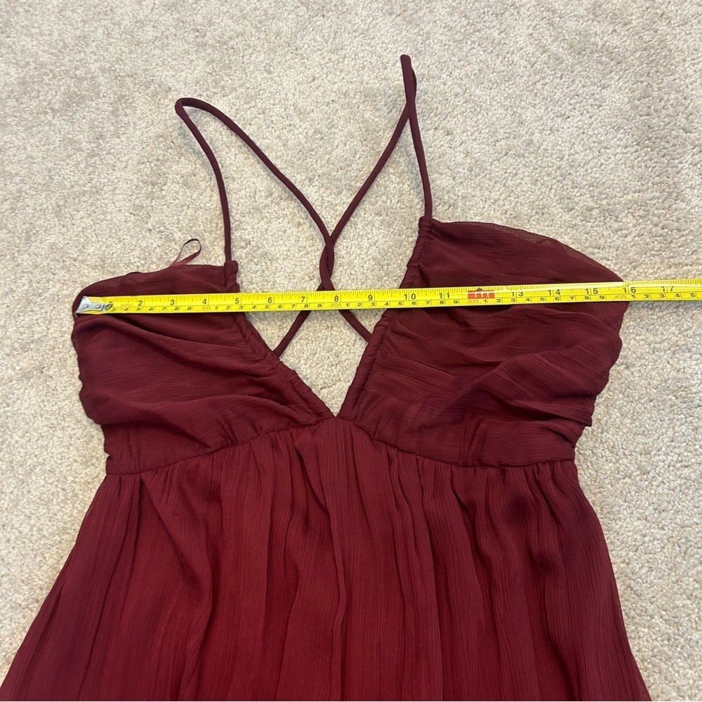 Zara burgundy V-neck crisscross spaghetti strap wide leg jumpsuit Sz S NWT - Picture 14 of 16